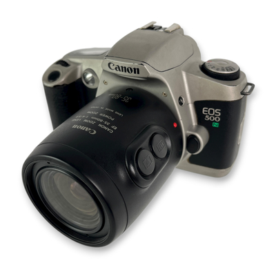 Aparat analogowy lustrzanka Canon EOS 500 + obiektyw